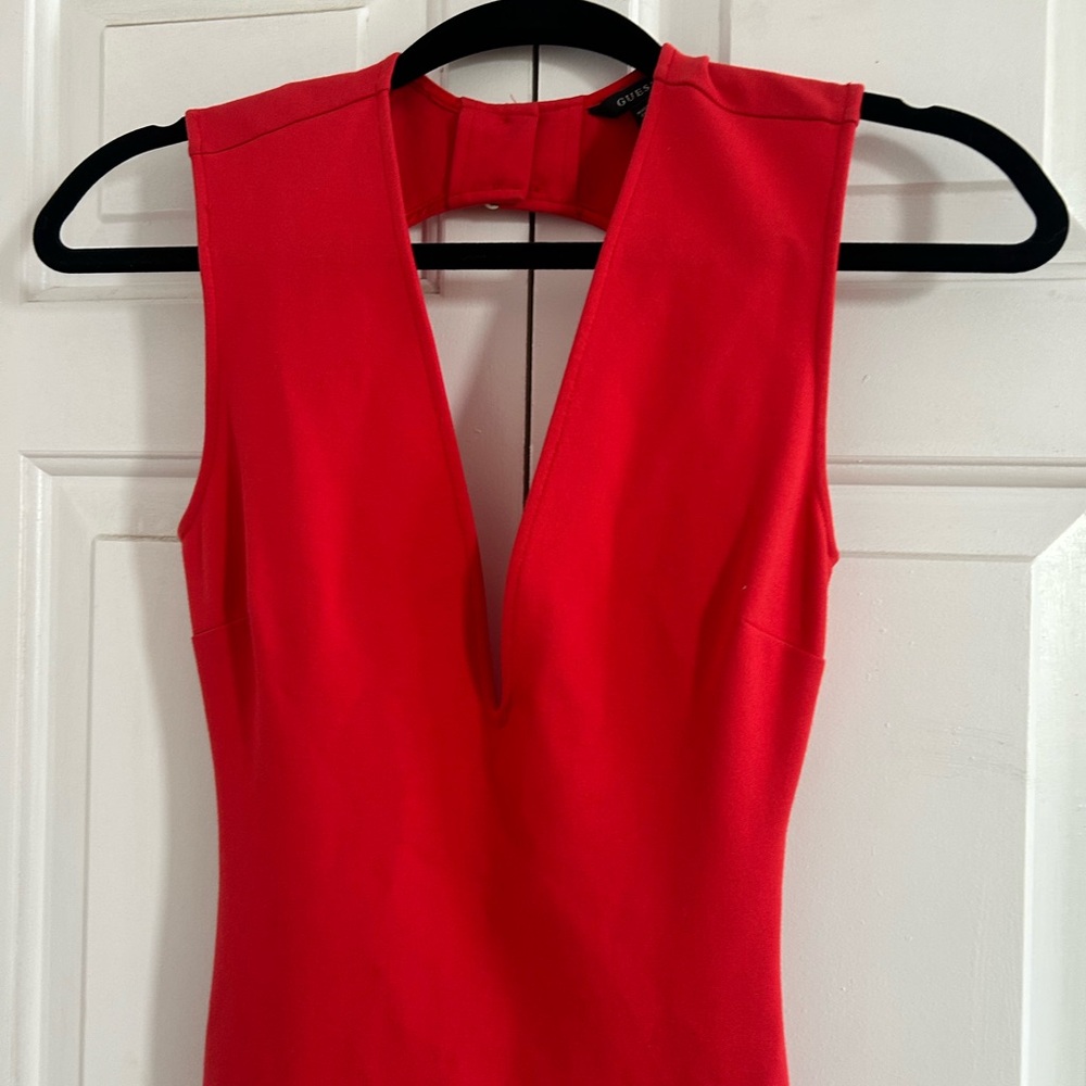 Guess V Neck Red Sleeveless Dress